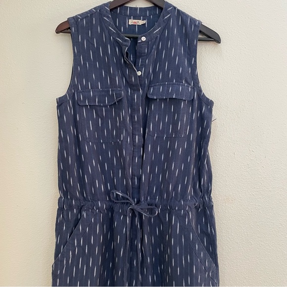 Faherty Saylor Dress Button Up Cotton Midi Midnight IKat Size Medium - Picture 6 of 9